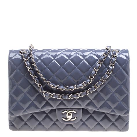 chanel gray double flap bag maxi